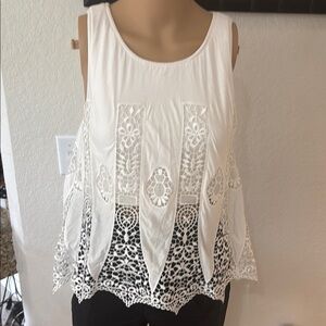 Sky White Asymmetrical Embellished Tank Top